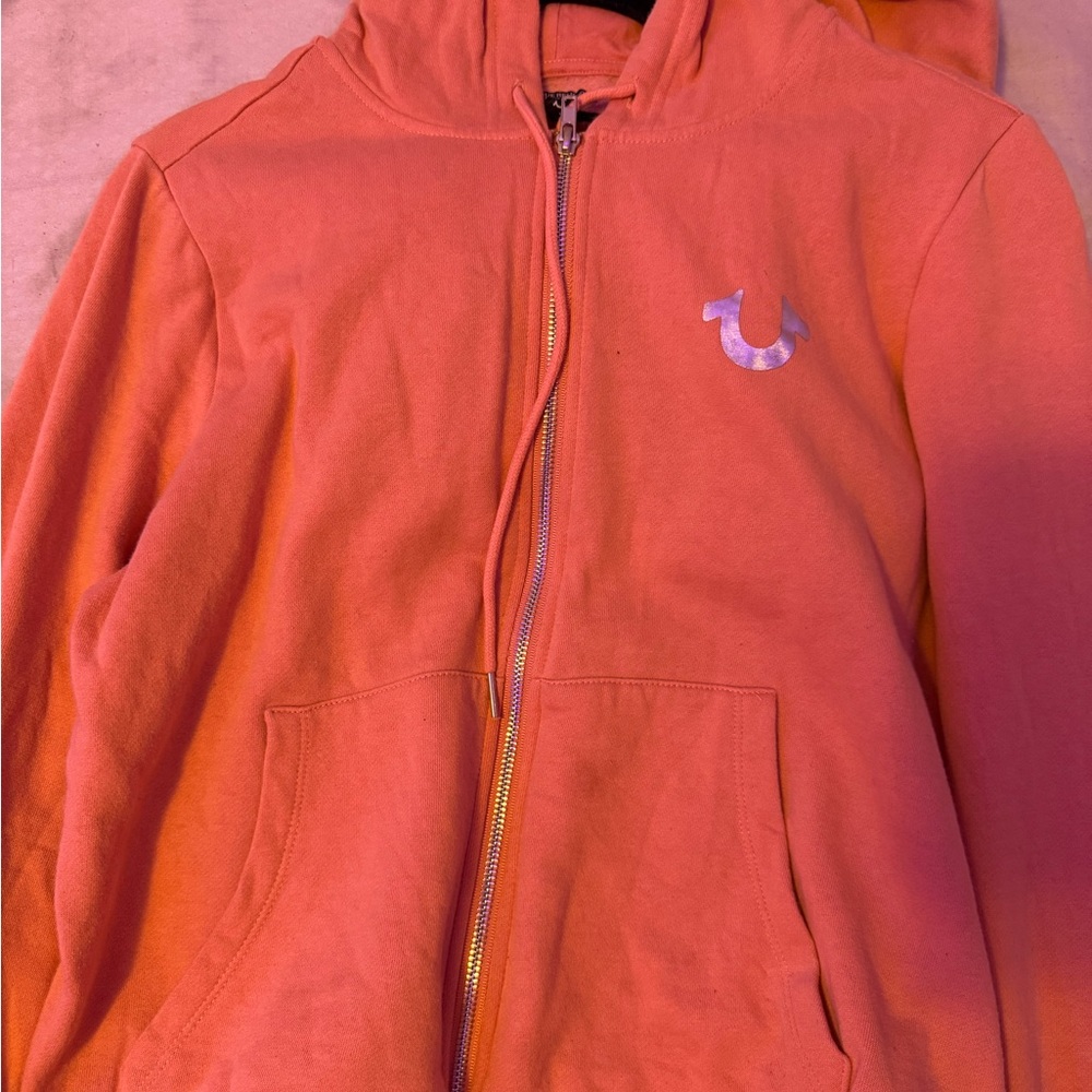 True Religion Women's Orange Zip-Up Hoodie